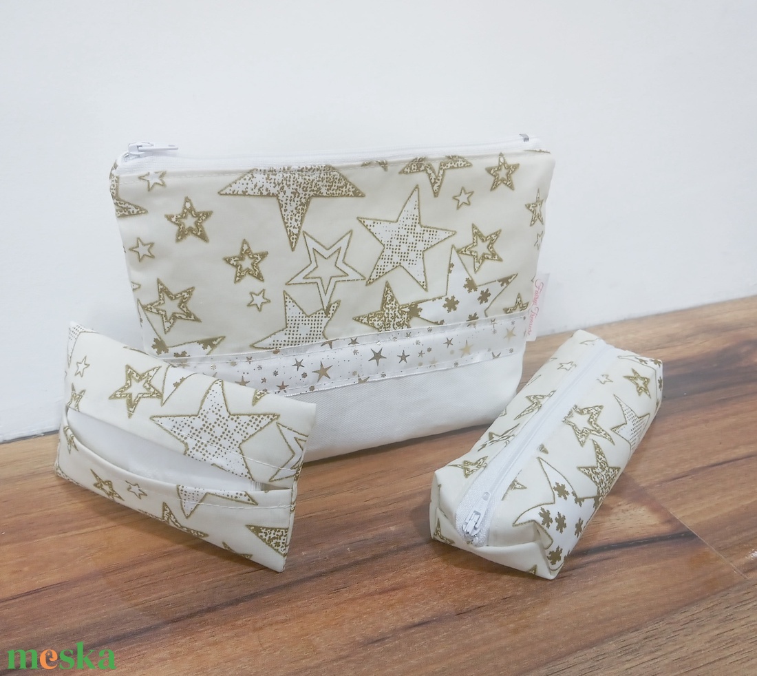 Arany csillagos karácsonyi mintás neszesszer szett - táska & tok - neszesszer - Meska.hu