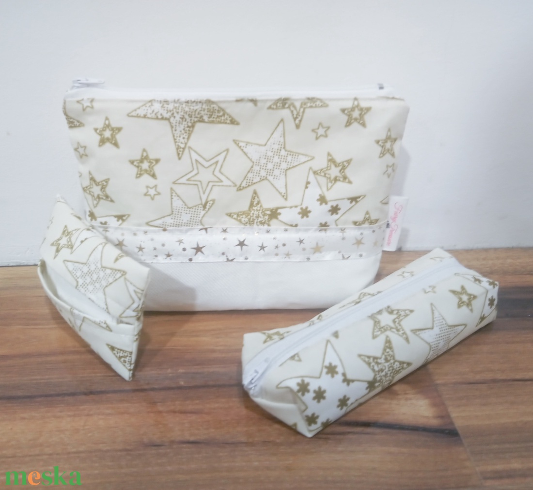 Arany csillagos karácsonyi mintás neszesszer szett - táska & tok - neszesszer - Meska.hu