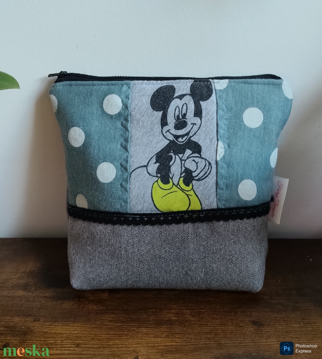 Mickey egeres, pöttyös patchwork neszesszer - táska & tok - neszesszer - Meska.hu