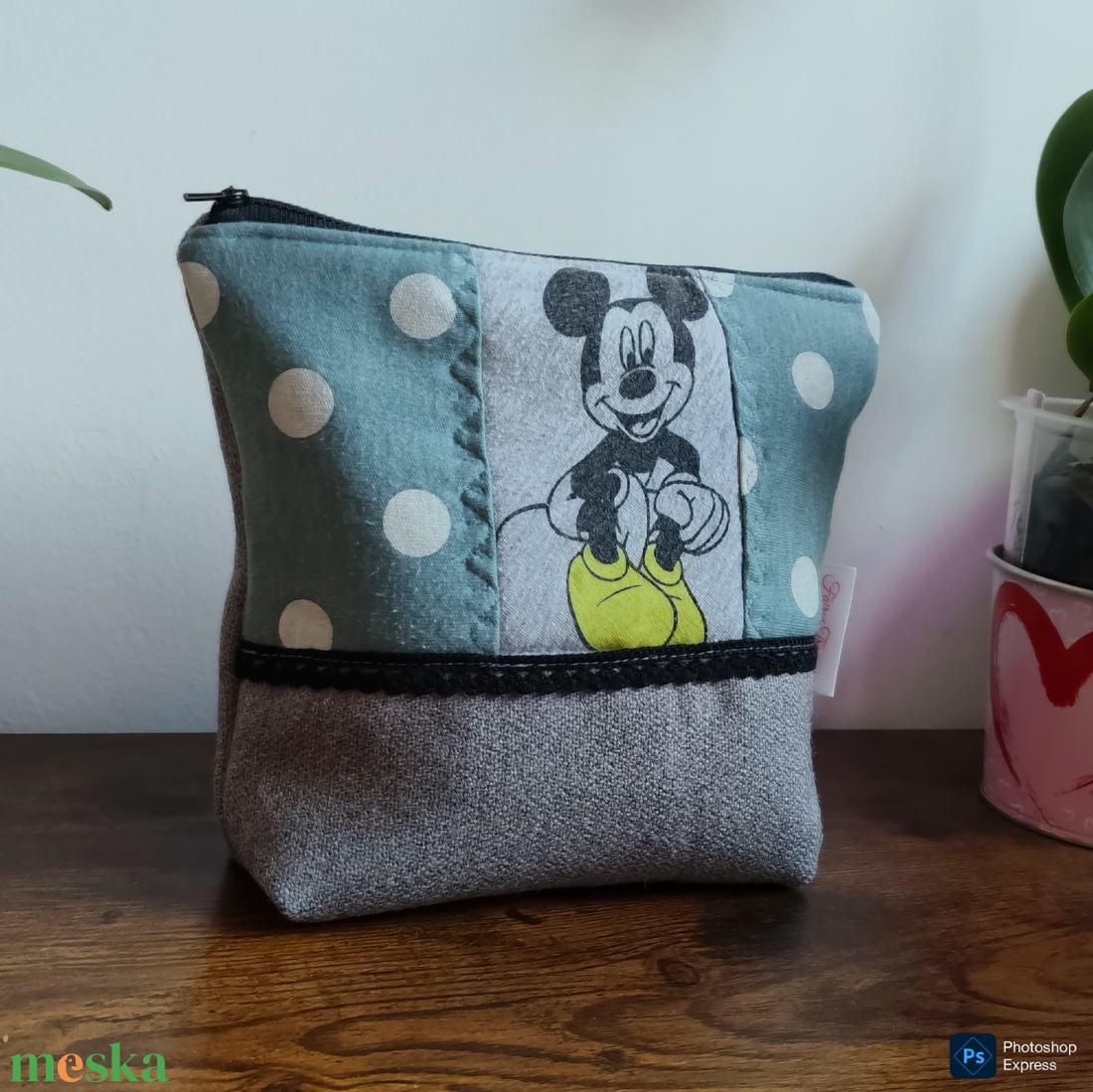 Mickey egeres, pöttyös patchwork neszesszer - táska & tok - neszesszer - Meska.hu