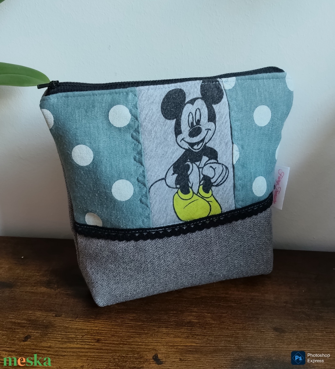 Mickey egeres, pöttyös patchwork neszesszer - táska & tok - neszesszer - Meska.hu