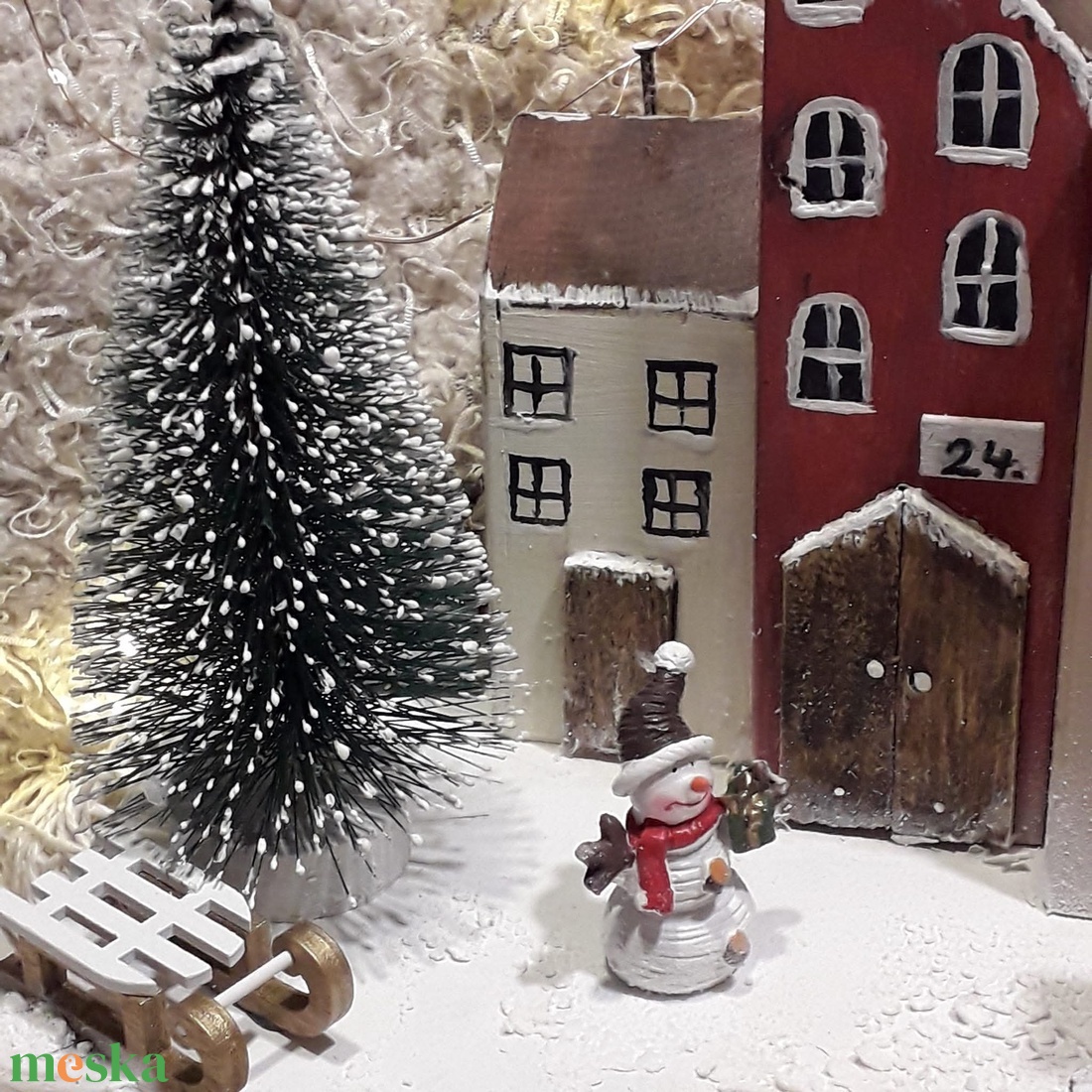 Karácsonyi polcdísz - karácsony - karácsonyi lakásdekoráció - karácsonyi falu, házikó - Meska.hu