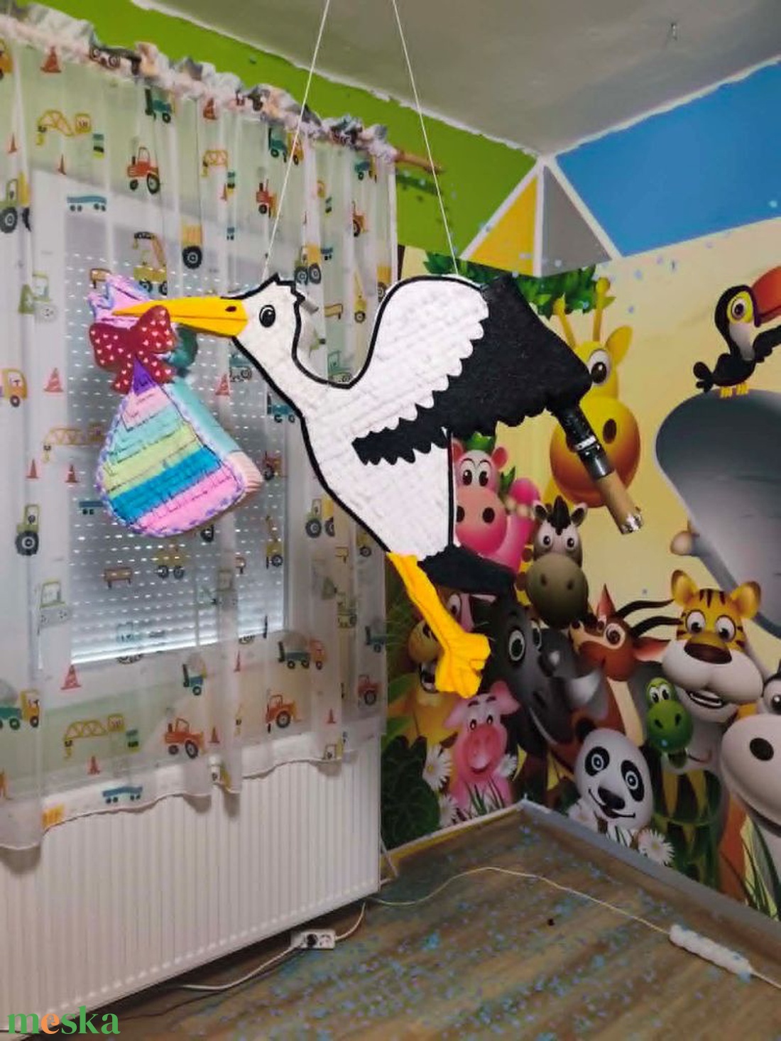 Babaváró buli kisfiú vagy kislány hatalmas gólya  dekoráció konfetti kilövővel 1 méteres - baba - mama - babaemlékek - babaváró meghívó - Meska.hu