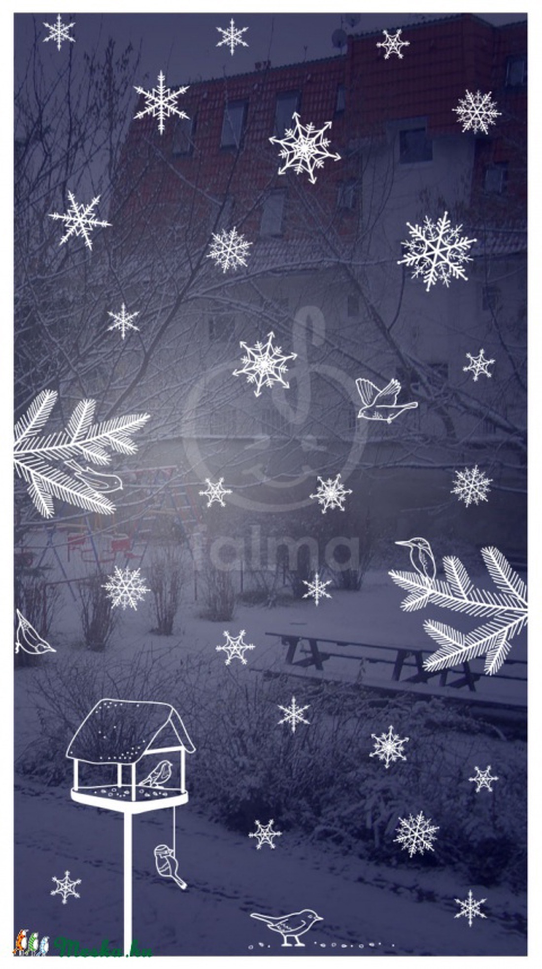 Hópelyhek madáretetővel és madarakkal falmatrica -  - Meska.hu