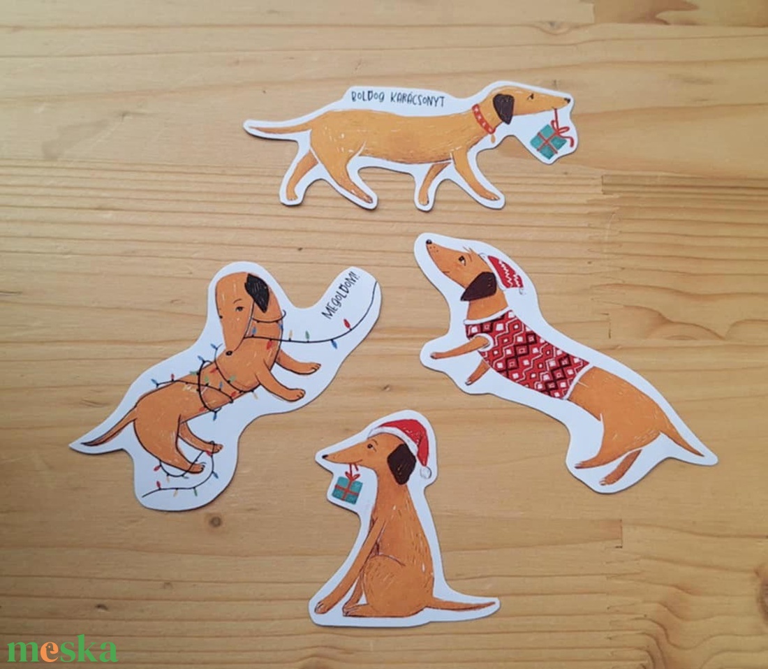 Kutyás karácsonyi matricák - otthon & életmód - papír, írószer - matrica, matrica csomag - Meska.hu