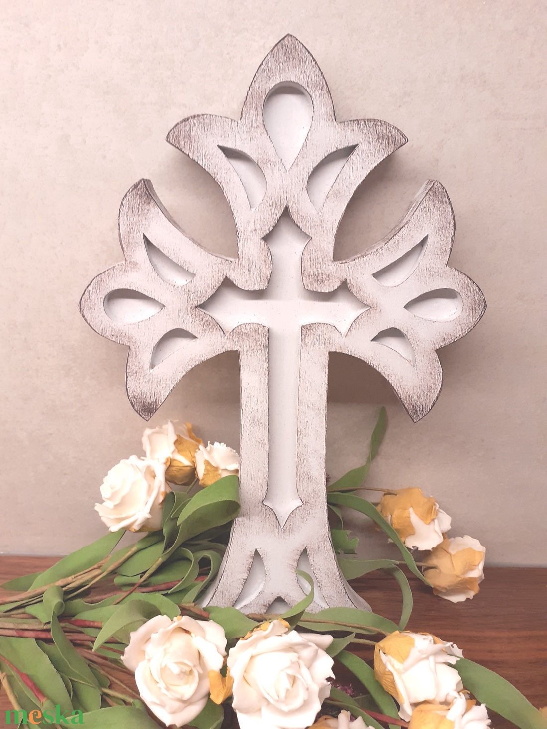 Vintage kelta kereszt tört fehér színben � Shabby chic stílusú fali dísz - otthon & életmód - vallás - kereszt - Meska.hu
