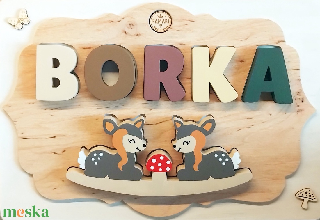 Névkirakó őzike hintával - baba - mama - babaszoba dekoráció - babanév dekoráció - Meska.hu