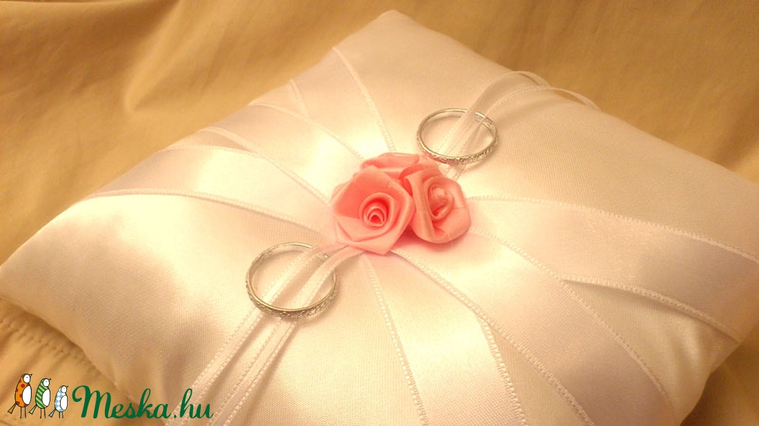 3RÓZSÁS fehér - rózsaszín esküvői gyűrűpárna AKCIÓ -  - Meska.hu