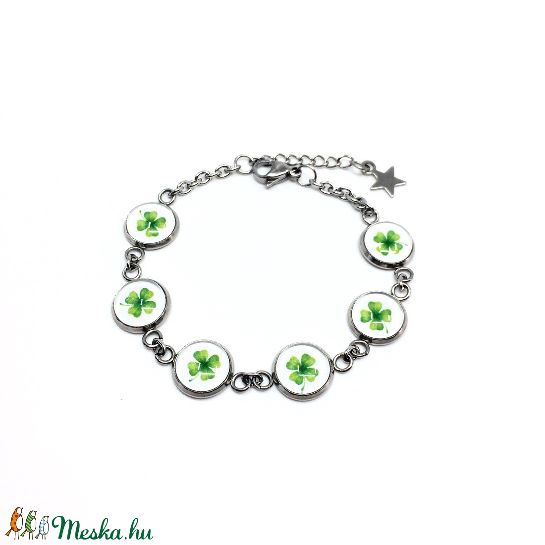 Szerencsehozó nemesacél karkötő - négylevelű lóhere, szerencse - ékszer - karkötő - lánc karkötő - Meska.hu