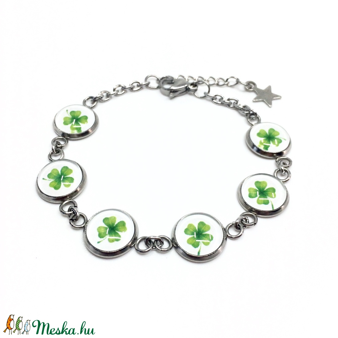 Szerencsehozó nemesacél karkötő - négylevelű lóhere, szerencse - ékszer - karkötő - lánc karkötő - Meska.hu