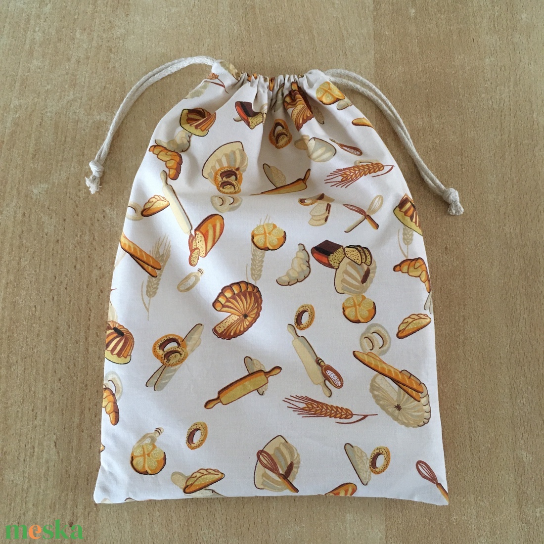 Uzsonnás tasak, zsemletartó, kiflis zsák, pamutvászon frissentartó PUL béléssel - pékárus - táska & tok - uzsonna- & ebéd tartó - szendvics csomagoló - Meska.hu