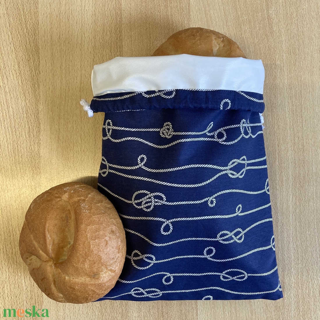 Hajós piknik, uzsonnás tasak, zsák frissentartó béléssel - hajóköteles - táska & tok - uzsonna- & ebéd tartó - szendvics csomagoló - Meska.hu