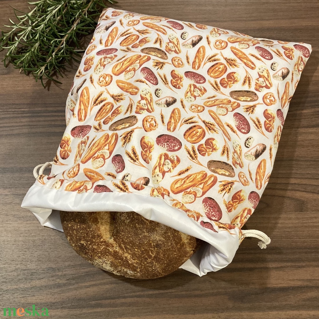 Pékárus nagy méretű kenyeres zsák, pamutvászon frissentartó PUL béléssel - táska & tok - bevásárlás & shopper táska - kenyeres zsák - Meska.hu