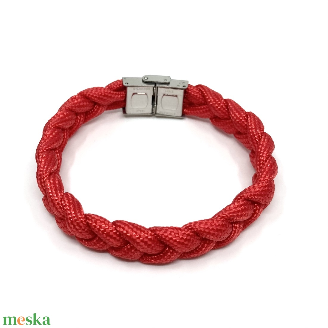 Nautical férfi paracord karkötő nemesacél kapoccsal - piros - ékszer - karkötő - fonott karkötő - Meska.hu Nautical férfi paracord karkötő nemesacél kapoccsal - piros - ékszer - karkötő - fonott karkötő - Meska.hu