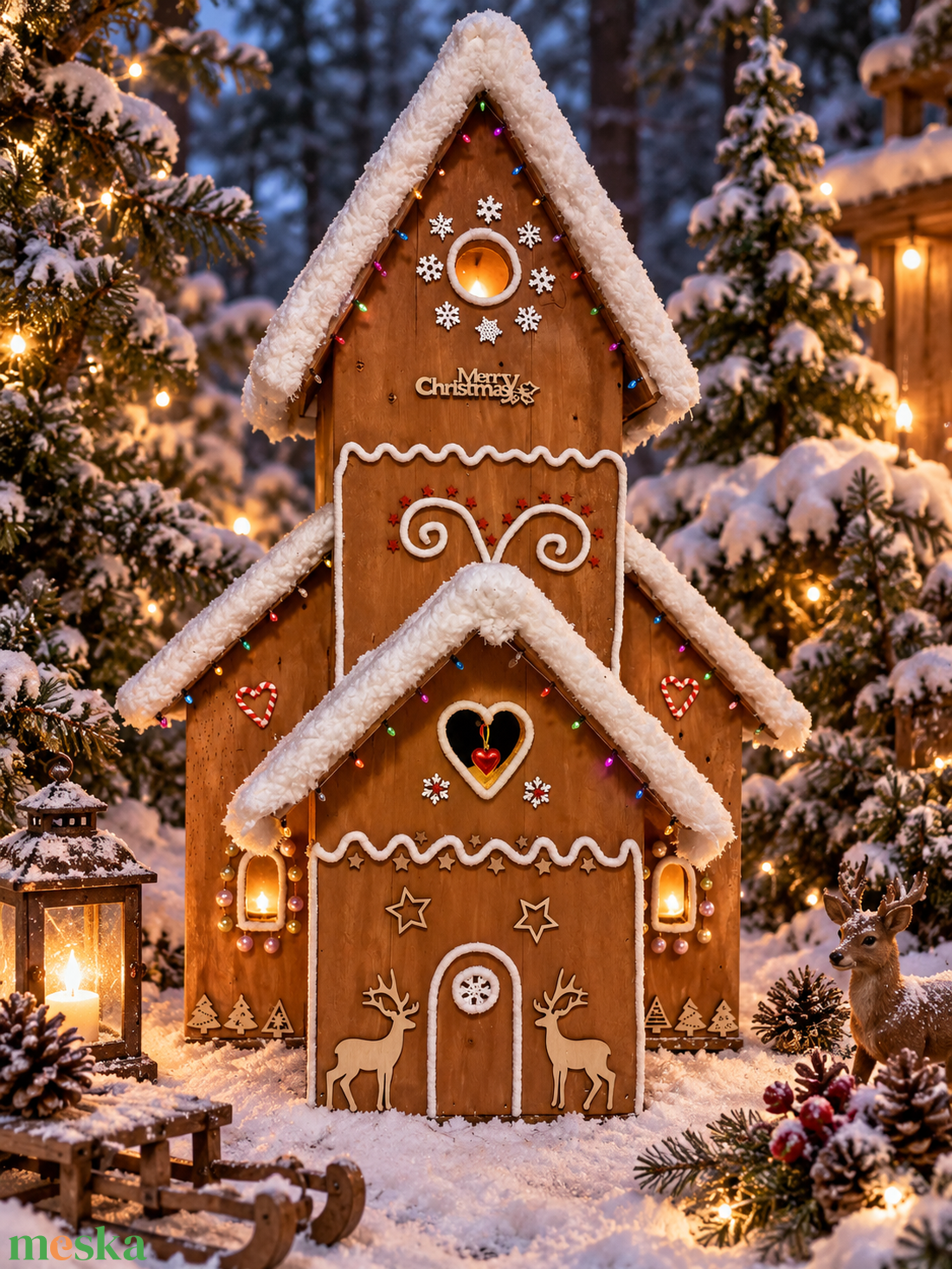 Fa mézeskalács házikó  - karácsony - adventi díszek - adventi asztaldísz - Meska.hu