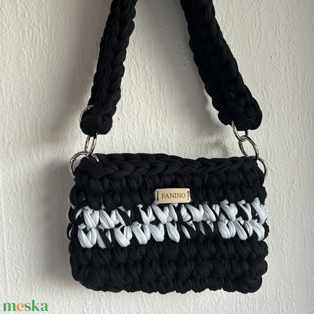 FANINO mini válltáska - fekete és világos kék  - táska & tok - kézitáska & válltáska - válltáska - Meska.hu