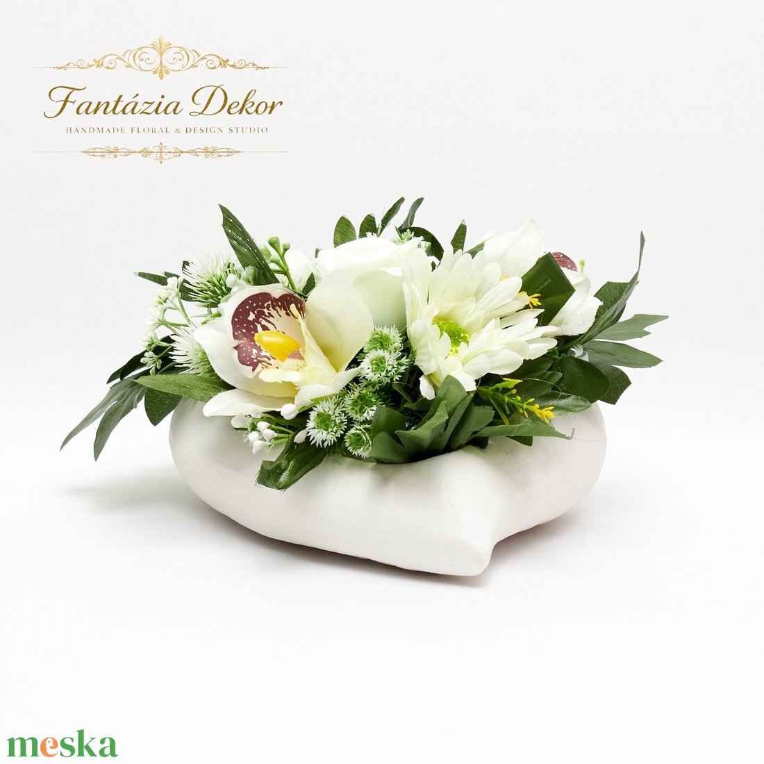 Fehér orchideás virágkompozíció kerámia kaspóban � elegáns kézműves asztaldísz - otthon & életmód - dekoráció - asztal és polc dekoráció - asztaldísz - Meska.hu