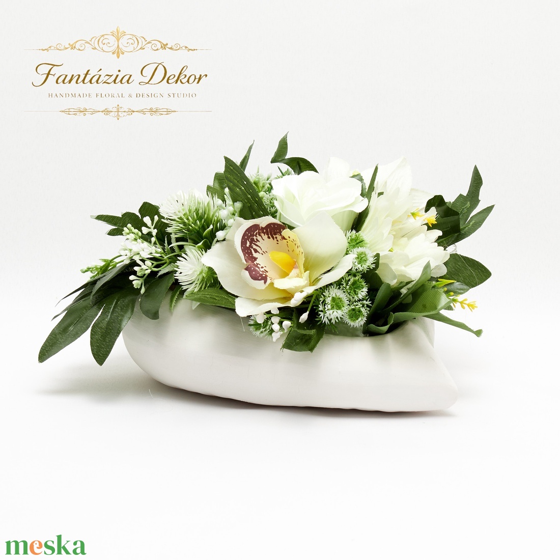 Fehér orchideás virágkompozíció kerámia kaspóban � elegáns kézműves asztaldísz - otthon & életmód - dekoráció - asztal és polc dekoráció - asztaldísz - Meska.hu