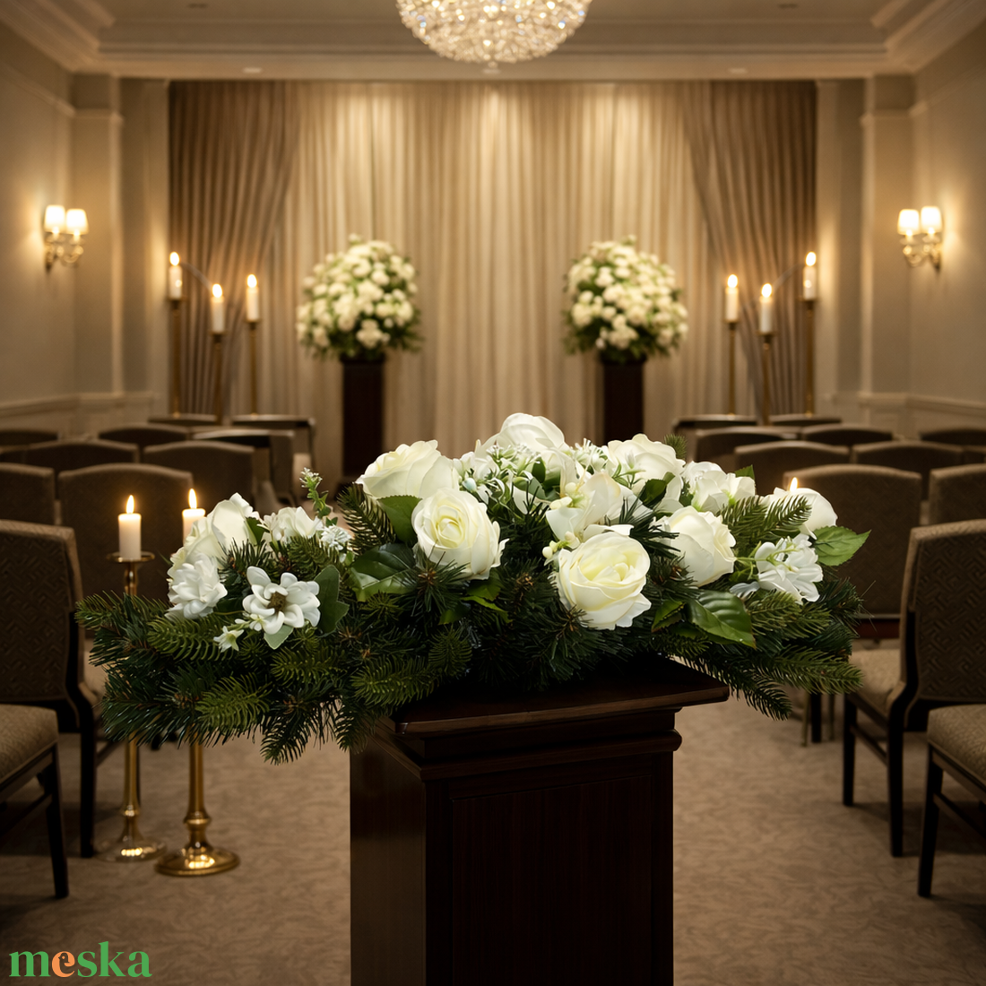  3D fenyővel kombinált, fehér rózsás kegyeleti dísz  - otthon & életmód - vallás - temetkezési tárgy - sírdísz, kegyeleti dísz - Meska.hu