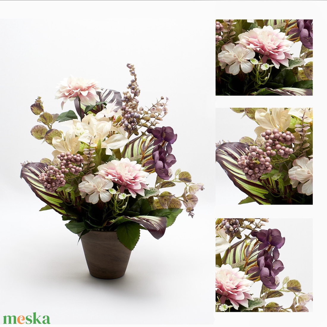 Elegáns virágkompozíció púder és lila árnyalatokkal � romantikus kézműves dekor - otthon & életmód - dekoráció - asztal és polc dekoráció - asztaldísz - Meska.hu