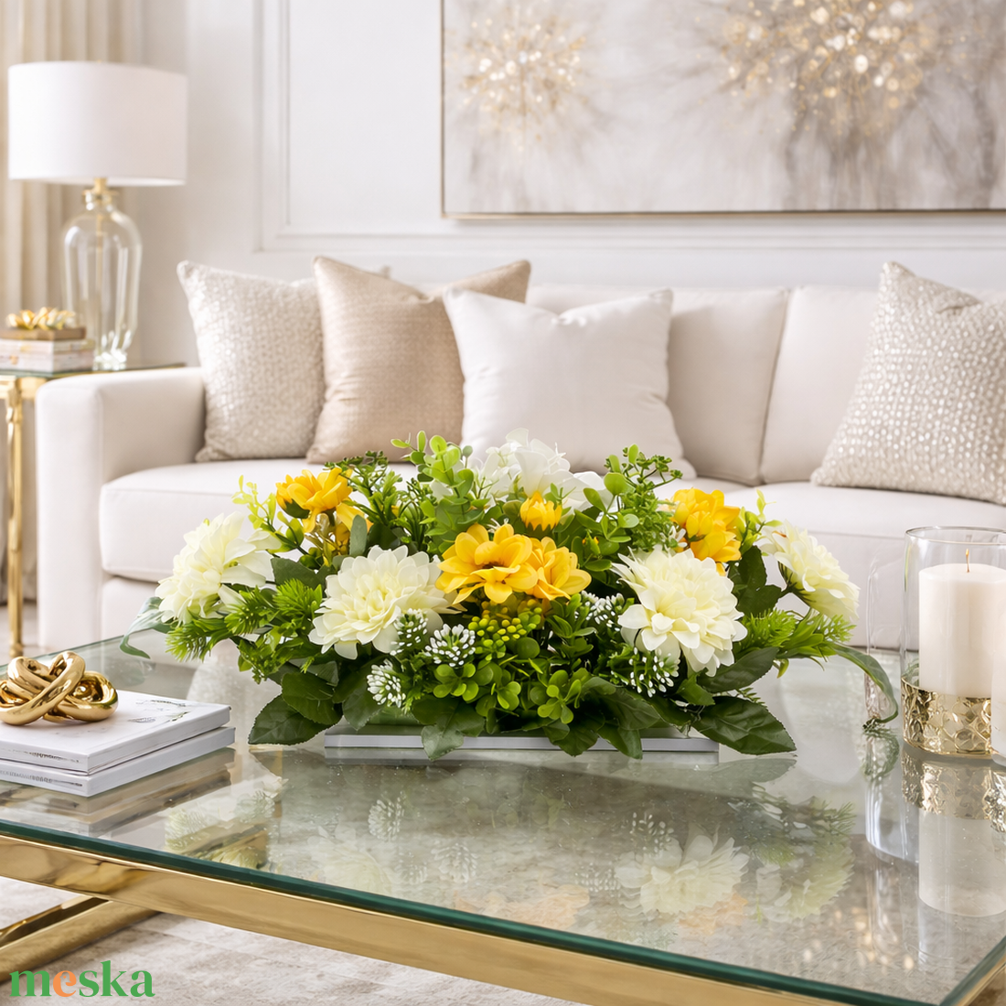  Vidám tavaszi asztaldísz sárga-fehér virágokkal fatalpon � üde, kézműves dekor - otthon & életmód - dekoráció - asztal és polc dekoráció - asztaldísz - Meska.hu