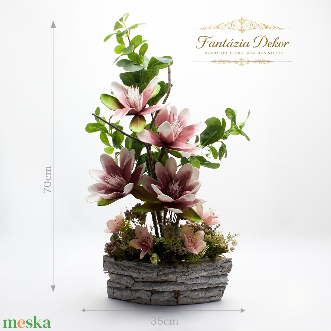 Magnólia virágkompozíció rusztikus kaspóban � elegáns, kézzel készült lakásdekor - otthon & életmód - dekoráció - asztal és polc dekoráció - asztaldísz - Meska.hu