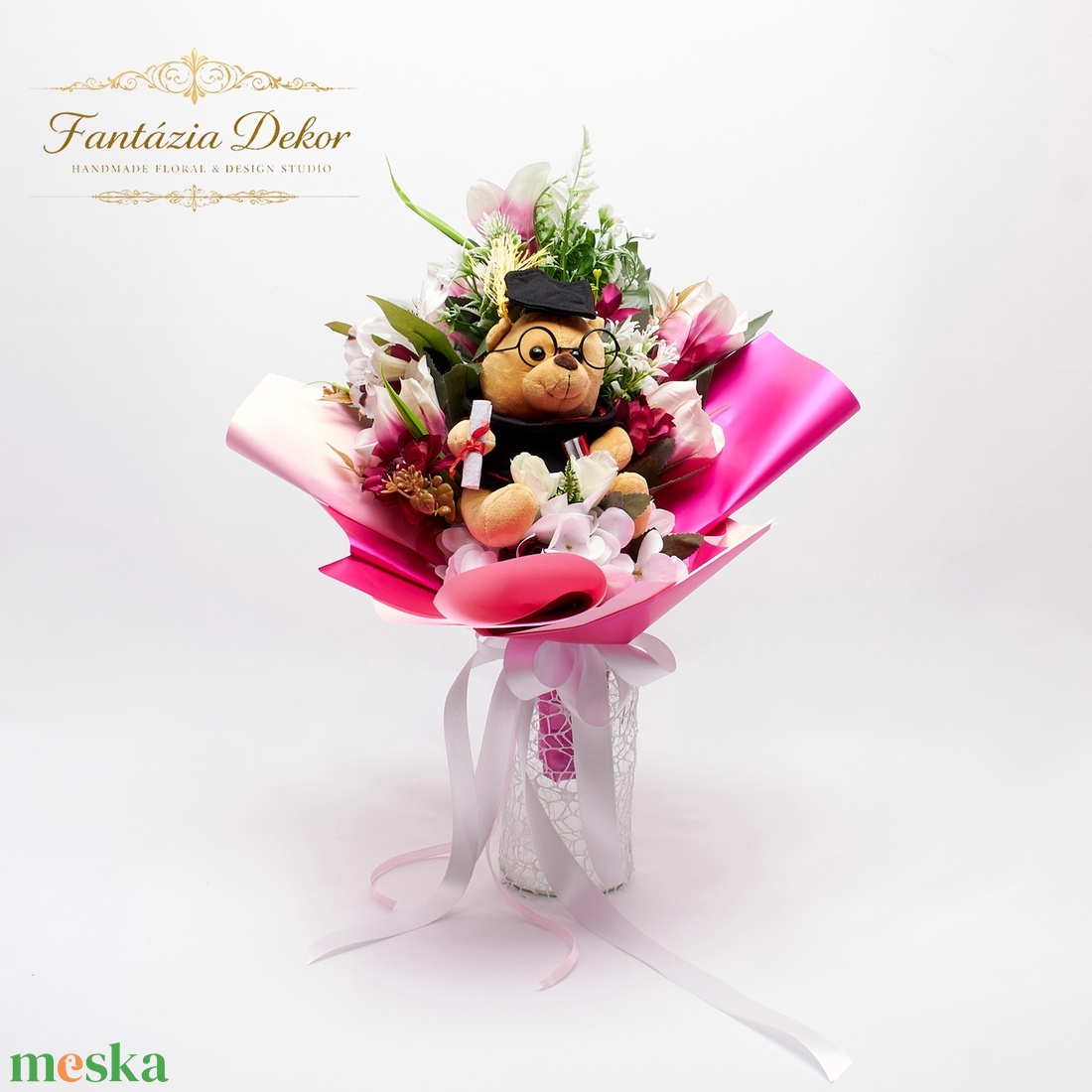 �� Ballagási csokor macival � egyedi, kézzel készített ajándék �� - otthon & életmód - virágdekoráció - virágok - virágcsokor - Meska.hu