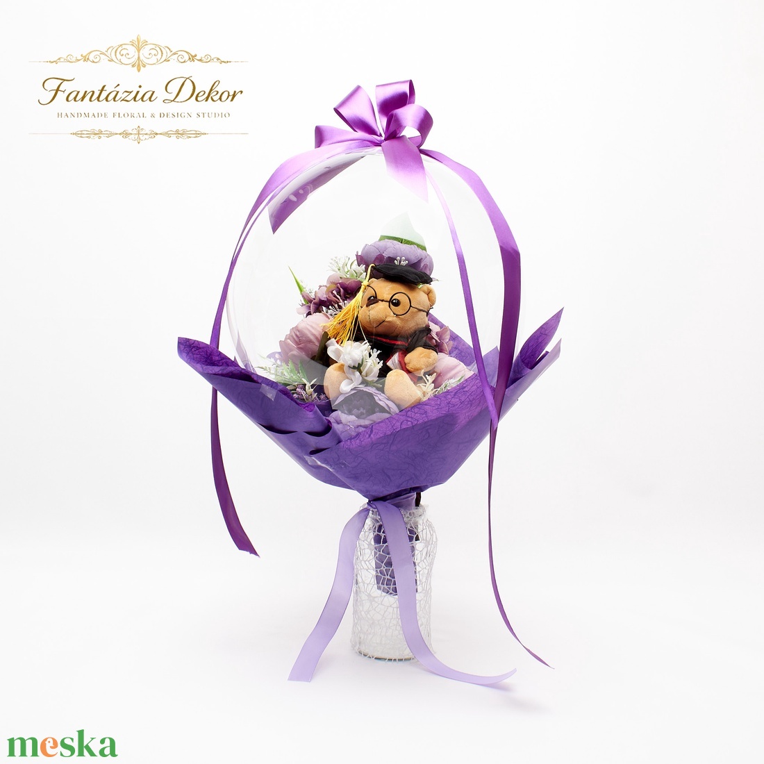 �� Ballagási macis ajándék � lufiban, lila eleganciában - otthon & életmód - virágdekoráció - virágok - virágcsokor - Meska.hu