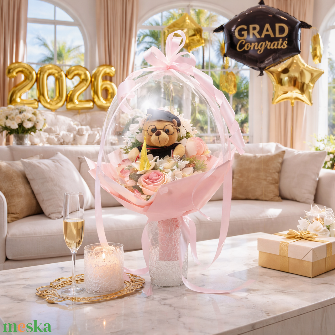 � Ballagási ajándék lufiban � romantikus stílusban ��� - otthon & életmód - virágdekoráció - virágok - virágcsokor - Meska.hu