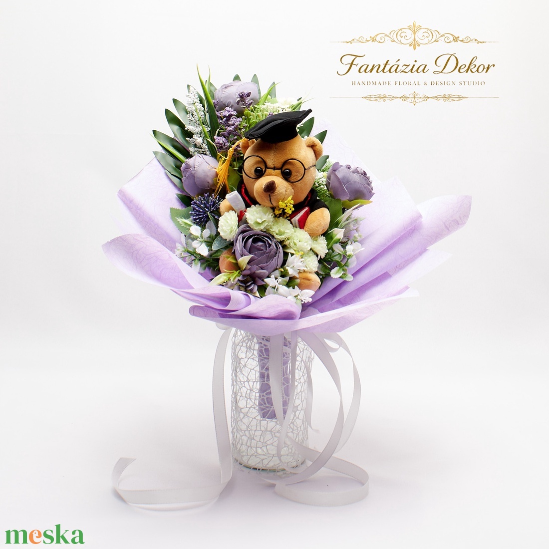 �� Ballagási virágcsokor plüss macival � egyedi, kézzel készült ajándék �� - otthon & életmód - virágdekoráció - virágok - virágcsokor - Meska.hu