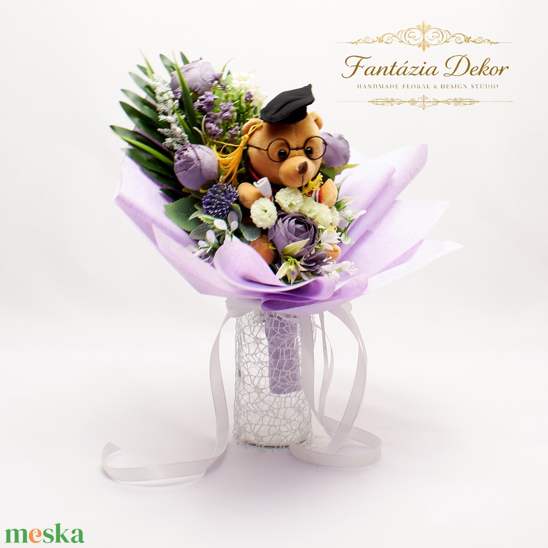 �� Ballagási virágcsokor plüss macival � egyedi, kézzel készült ajándék �� - otthon & életmód - virágdekoráció - virágok - virágcsokor - Meska.hu