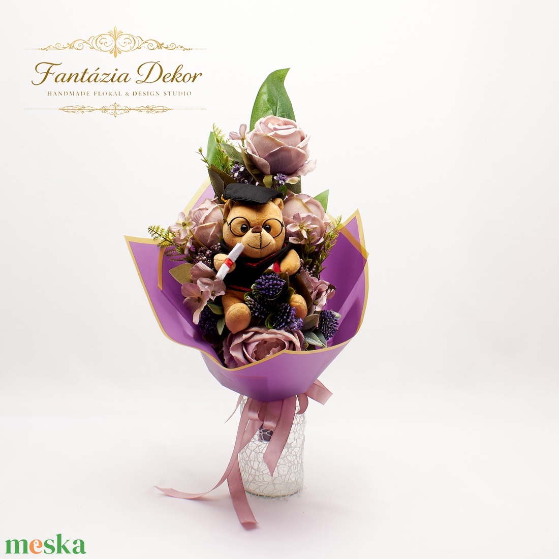 �� Ballagási virágcsokor diplomás plüss macival � elegáns, egyedi ajándék �� - otthon & életmód - virágdekoráció - virágok - virágcsokor - Meska.hu