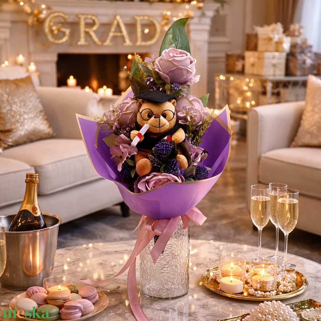 �� Ballagási virágcsokor diplomás plüss macival � elegáns, egyedi ajándék �� - otthon & életmód - virágdekoráció - virágok - virágcsokor - Meska.hu