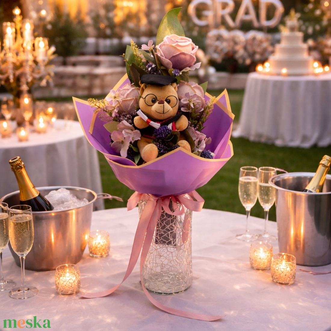 �� Ballagási virágcsokor diplomás plüss macival � elegáns, egyedi ajándék �� - otthon & életmód - virágdekoráció - virágok - virágcsokor - Meska.hu