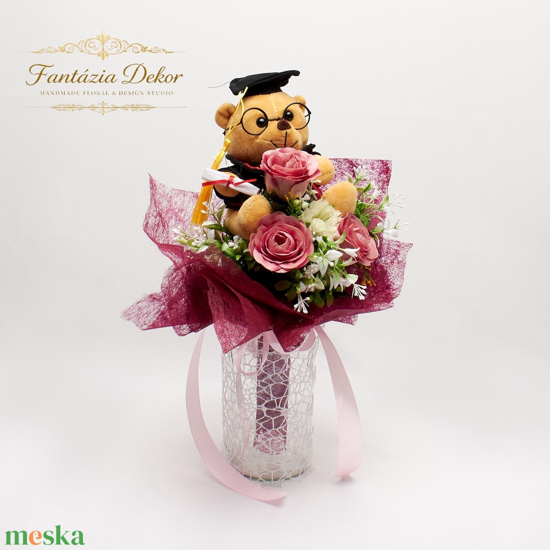 �� Ballagó macis rózsás virágcsokor � elegáns és kedves ajándék �� - otthon & életmód - virágdekoráció - virágok - virágcsokor - Meska.hu