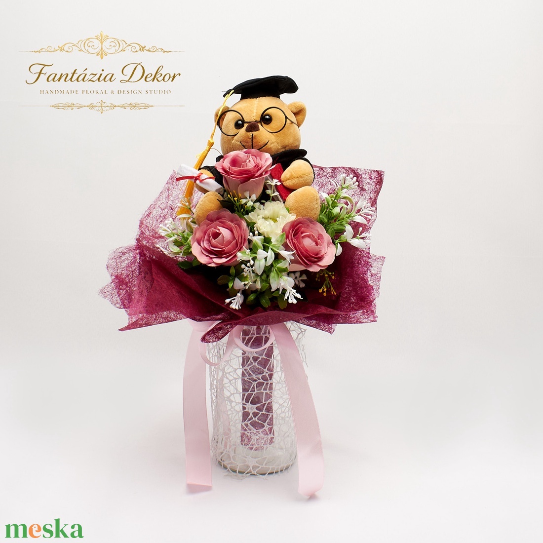 �� Ballagó macis rózsás virágcsokor � elegáns és kedves ajándék �� - otthon & életmód - virágdekoráció - virágok - virágcsokor - Meska.hu