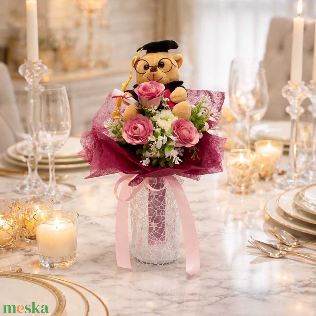 �� Ballagó macis rózsás virágcsokor � elegáns és kedves ajándék �� - otthon & életmód - virágdekoráció - virágok - virágcsokor - Meska.hu