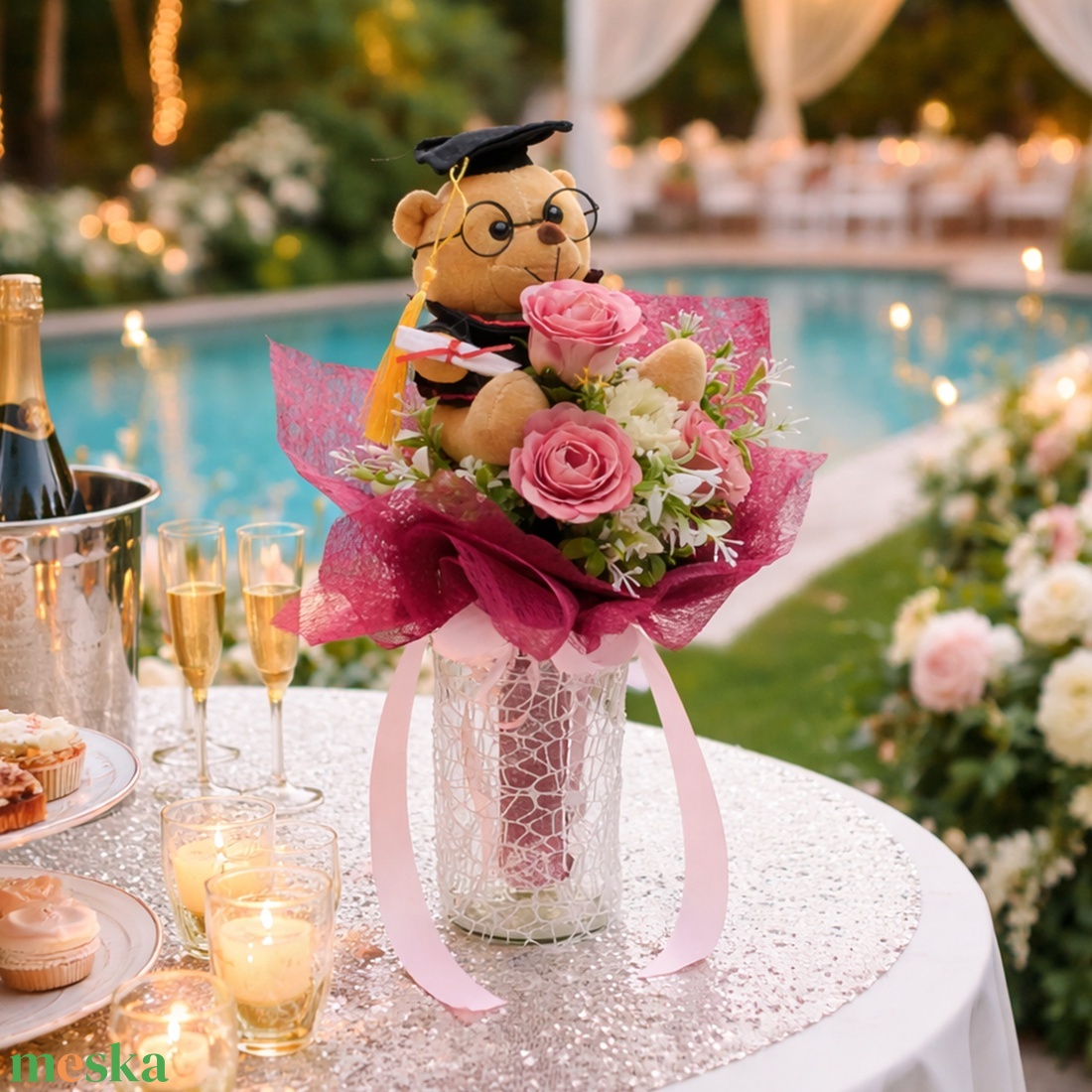 �� Ballagó macis rózsás virágcsokor � elegáns és kedves ajándék �� - otthon & életmód - virágdekoráció - virágok - virágcsokor - Meska.hu