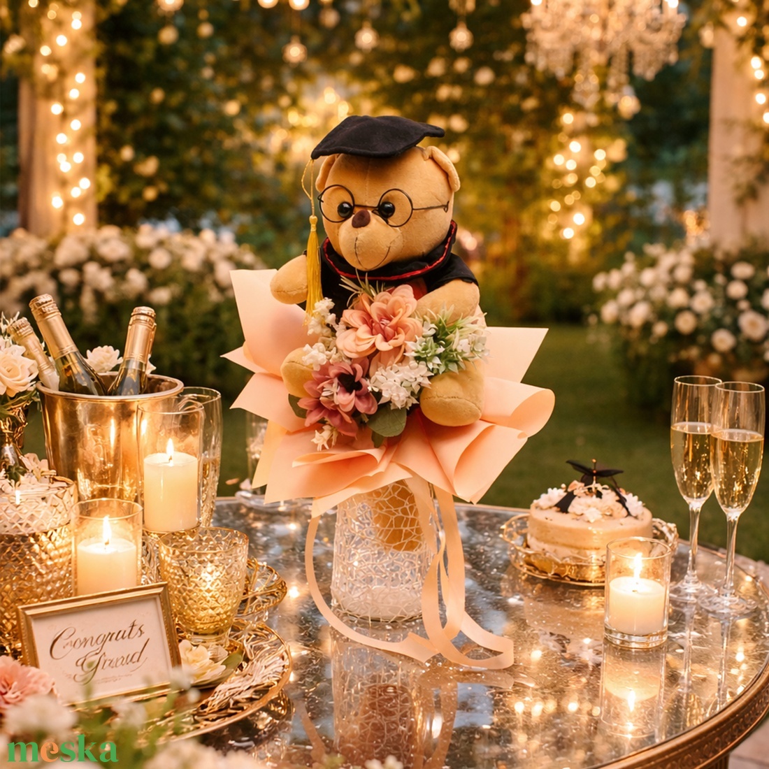  Ballagási csokor macival  - otthon & életmód - virágdekoráció - virágok - virágcsokor - Meska.hu