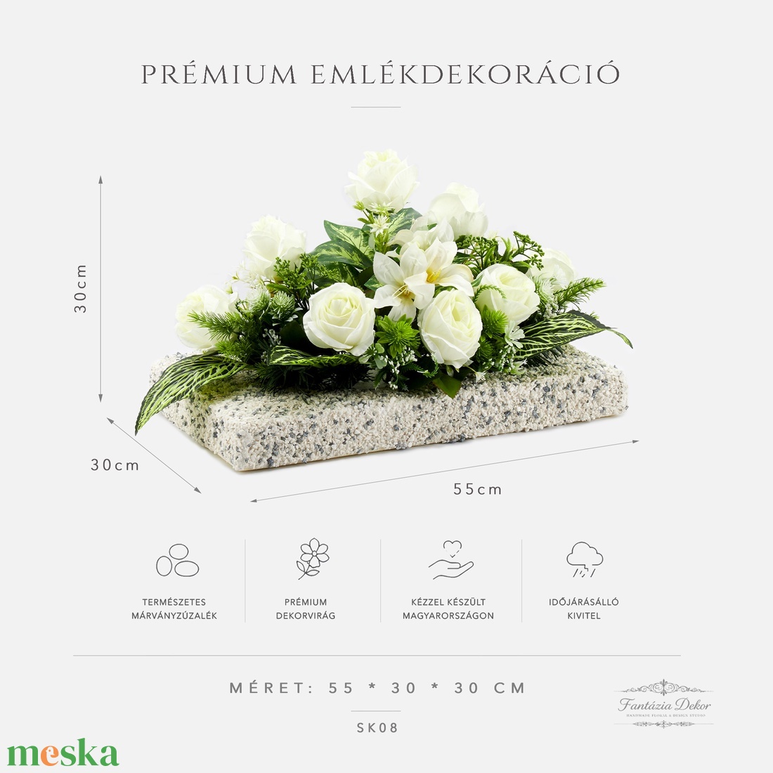 Elegáns fehér rózsás és liliomos sírdísz � saját készítésű kavicsos alapon - otthon & életmód - vallás - temetkezési tárgy - sírdísz, kegyeleti dísz - Meska.hu