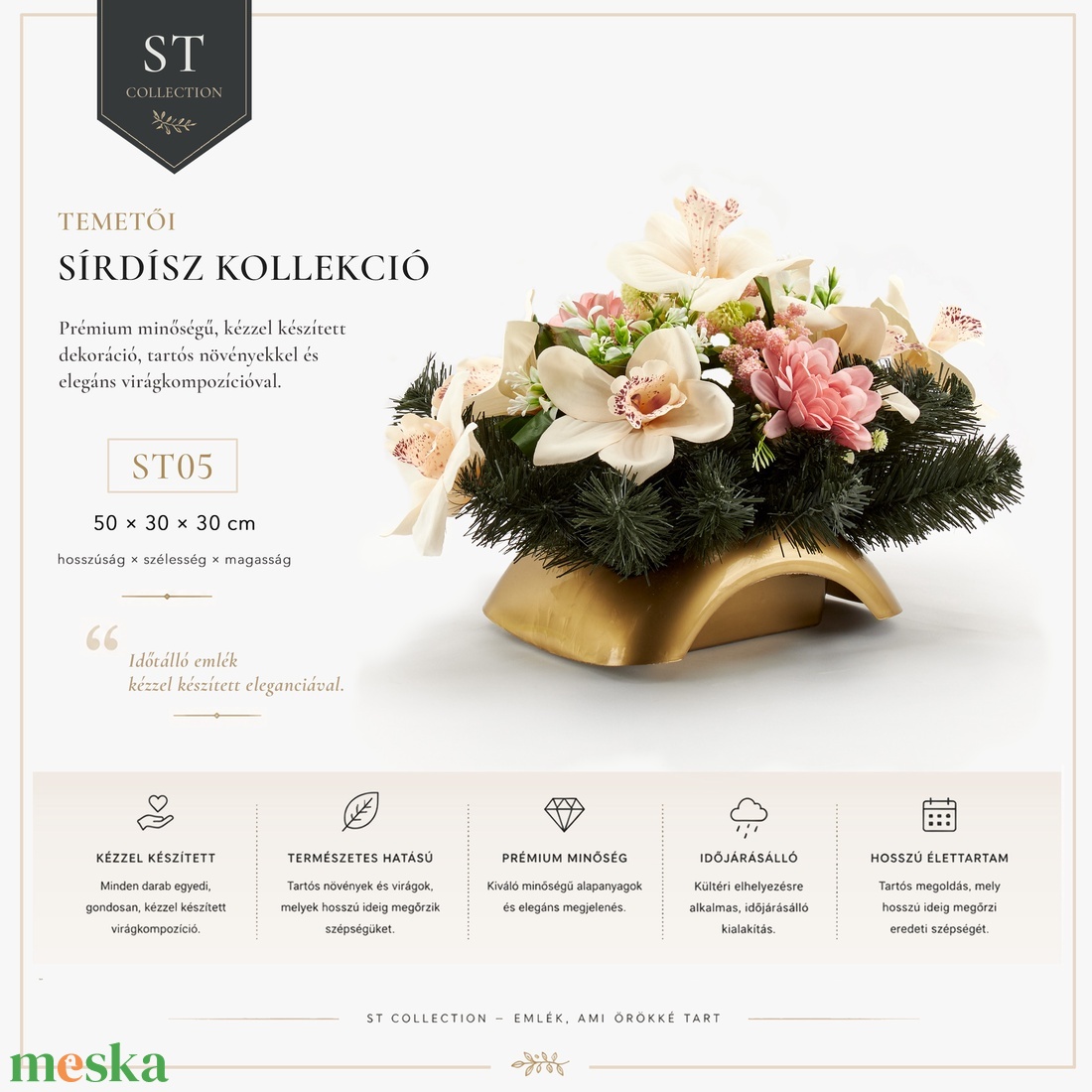 Sírdísz fehér orchideával és rózsaszín dáliával� elegáns kegyeleti dekoráció - otthon & életmód - vallás - temetkezési tárgy - sírdísz, kegyeleti dísz - Meska.hu