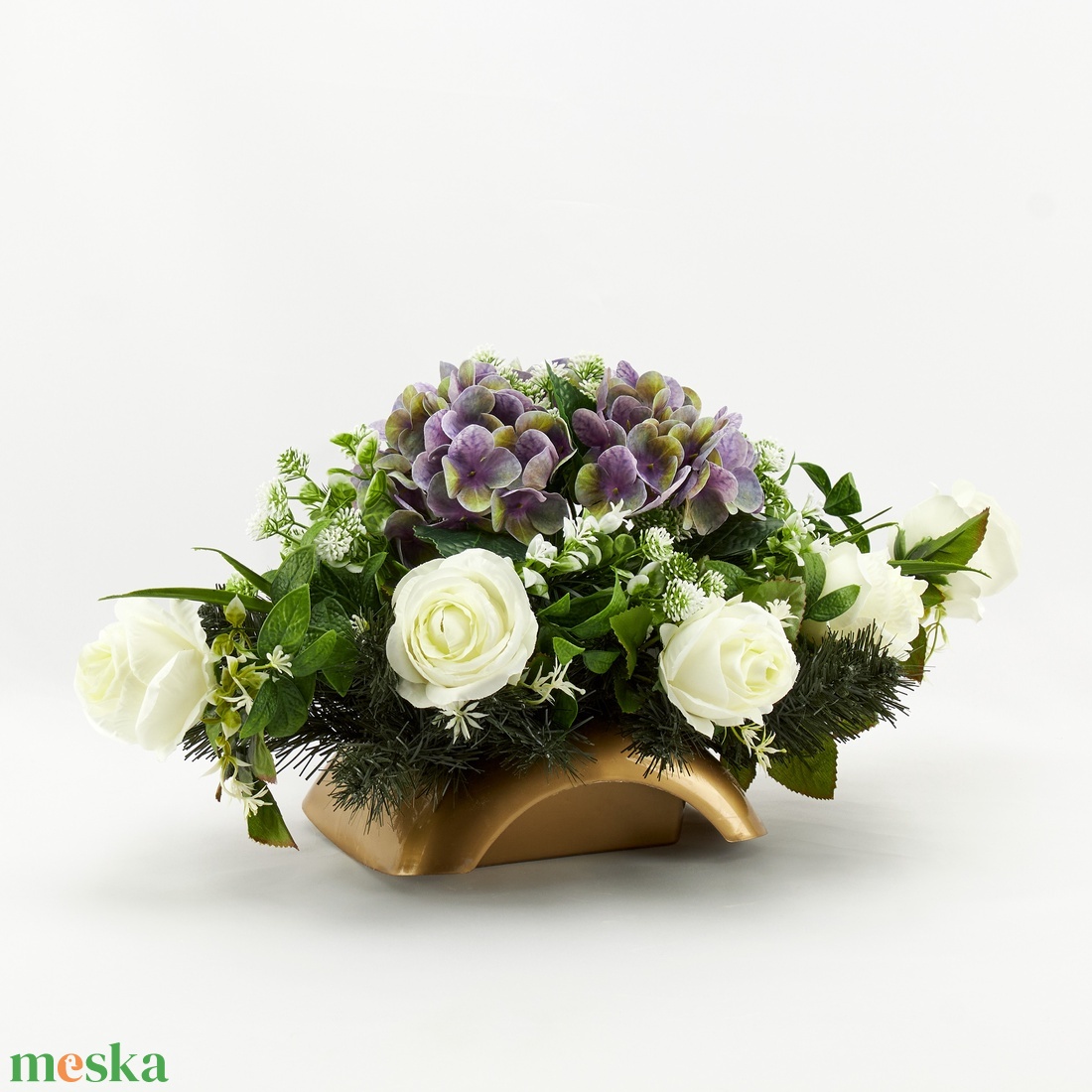 Elegáns lila-fehér kegyeleti sírdísz - otthon & életmód - vallás - temetkezési tárgy - sírdísz, kegyeleti dísz - Meska.hu
