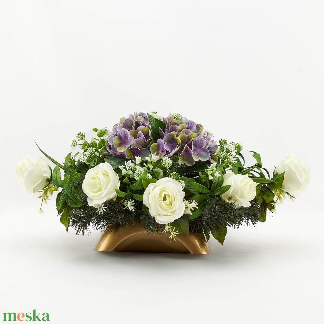 Elegáns lila-fehér kegyeleti sírdísz - otthon & életmód - vallás - temetkezési tárgy - sírdísz, kegyeleti dísz - Meska.hu