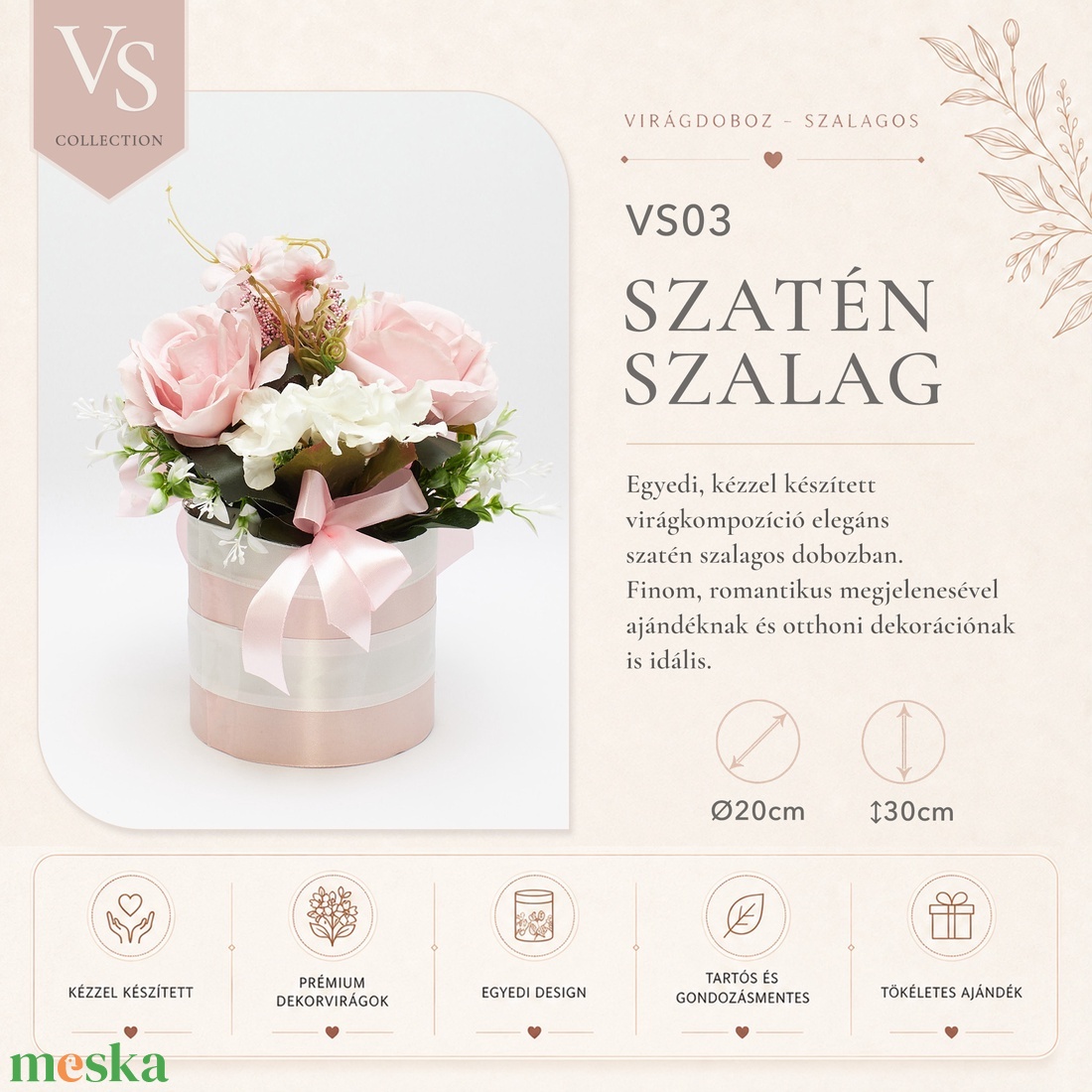 Pasztell rózsás virágbox � romantikus virágkompozíció elegáns ajándéknak - otthon & életmód - virágdekoráció - virágok - virágbox - Meska.hu