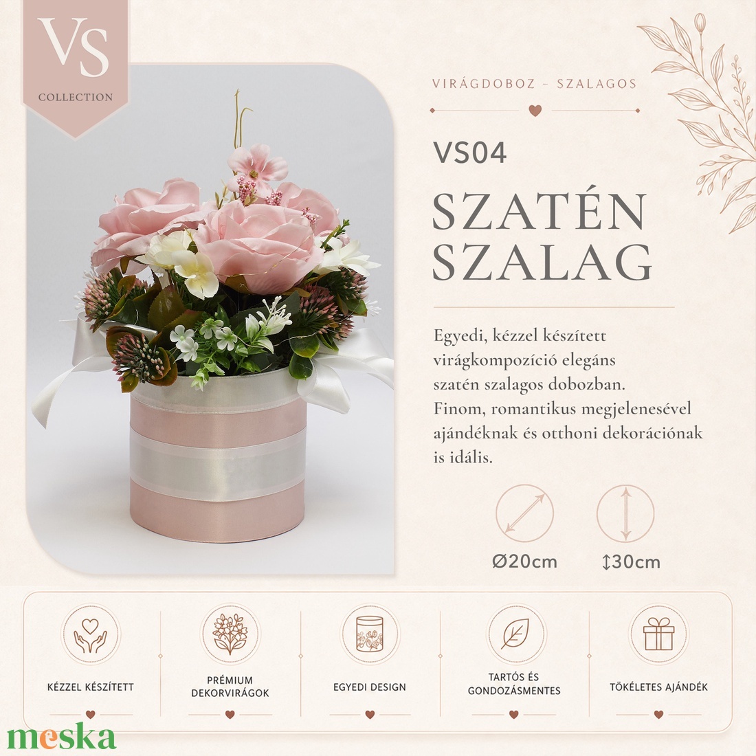 Romantikus rózsaszín virágbox � elegáns rózsás virágkompozíció ajándéknak - otthon & életmód - virágdekoráció - virágok - virágbox - Meska.hu