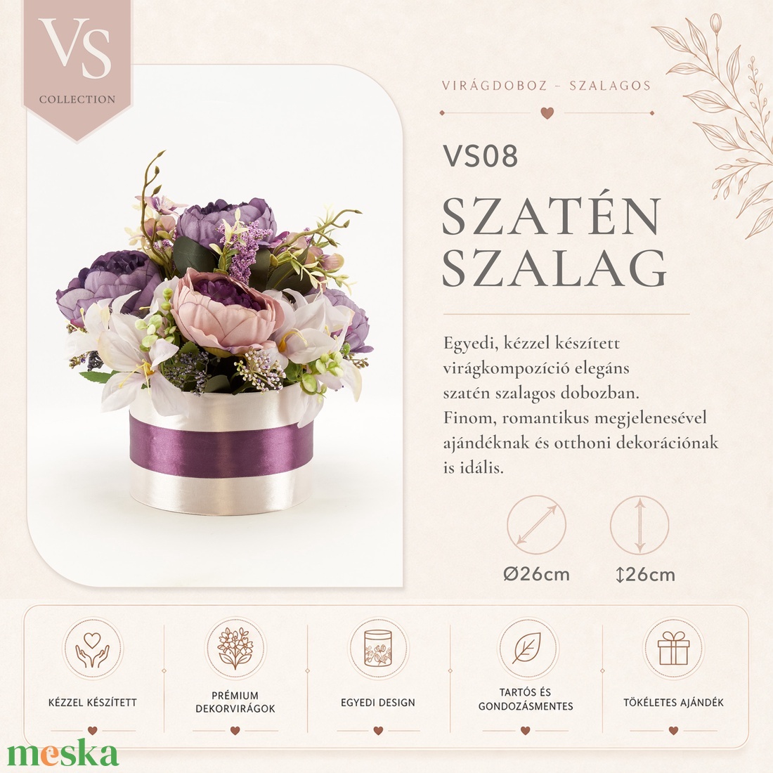 Lila-púder rózsaszín bazsarózsás virágdoboz � elegáns szatén szalagos dekoráció - otthon & életmód - virágdekoráció - virágok - virágbox - Meska.hu