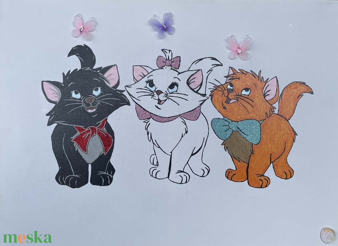 Macskarisztokraták - Strasszokkal és Pillangókkal - művészet - festmény - festmény vegyes technika - Meska.hu