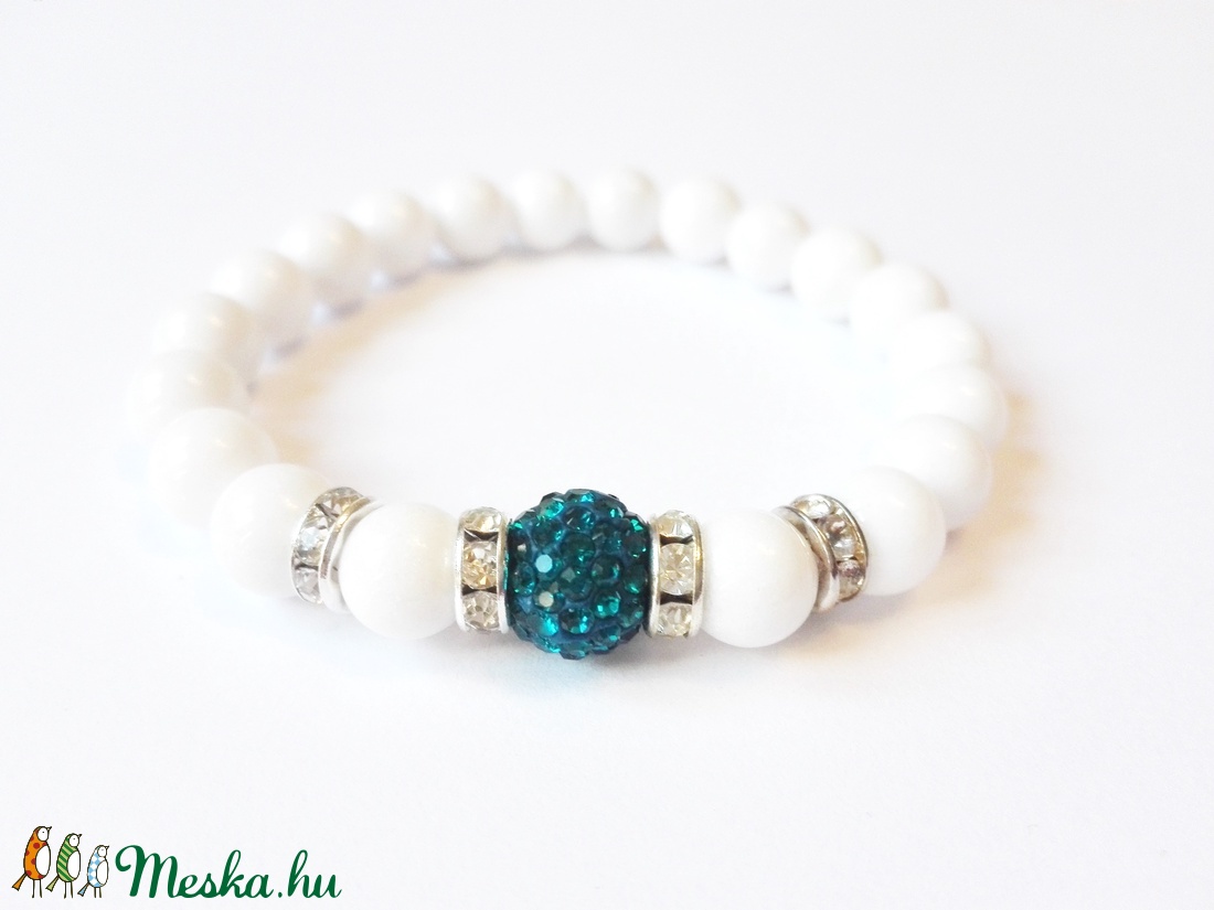 Fehér ásványkarkötő blue zircon shamballával - - Meska.hu Fehér ásványkarkötő blue zircon shamballával - - Meska.hu
