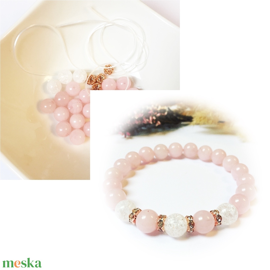 Alkotói csomag Rózsakvarc ásványkarkötő roppantott hegyikristállyal, rosegold köztessel - diy (csináld magad) - egységcsomag - Meska.hu Alkotói csomag Rózsakvarc ásványkarkötő roppantott hegyikristállyal, rosegold köztessel - diy (csináld magad) - egységcsomag - Meska.hu
