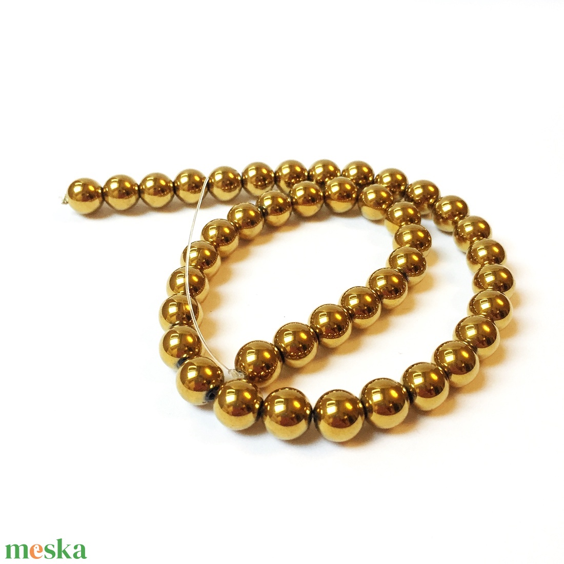 Hematit festett arany ásványgyöngy, 10 mm, 1 szál - kellékek & szerszámok - gyöngyfűzés kellékek - féldrágakő - Meska.hu